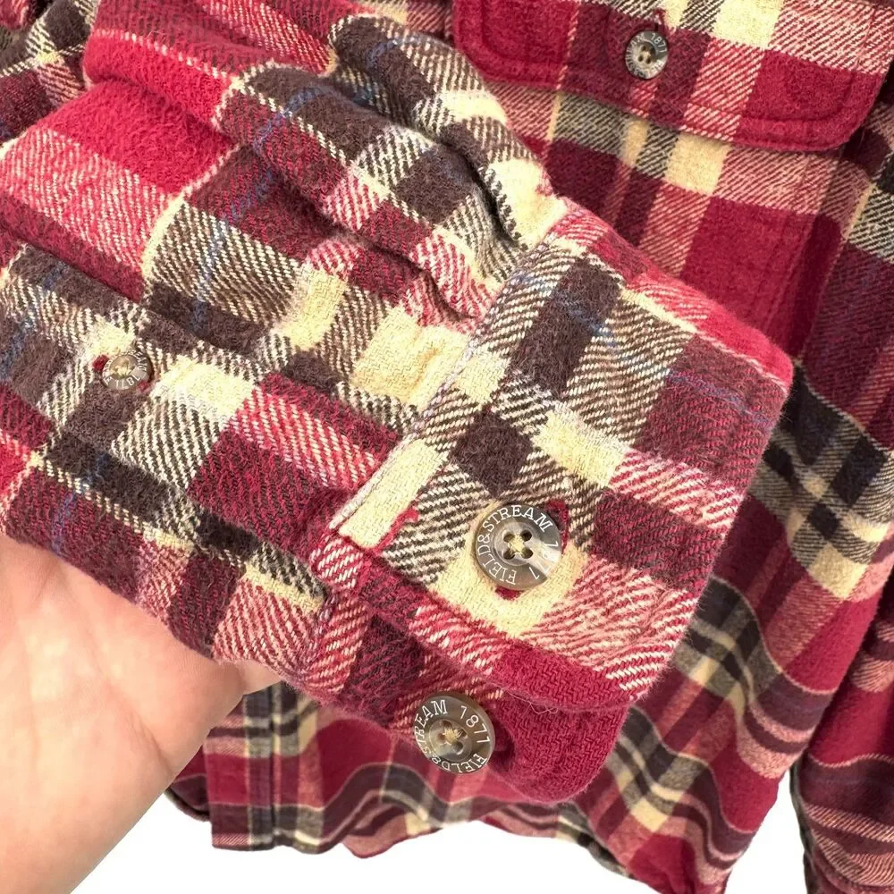 FIELD & STREAM Red Tan Plaid Flannel Button Down Shirt Shacket Jacket Size XL